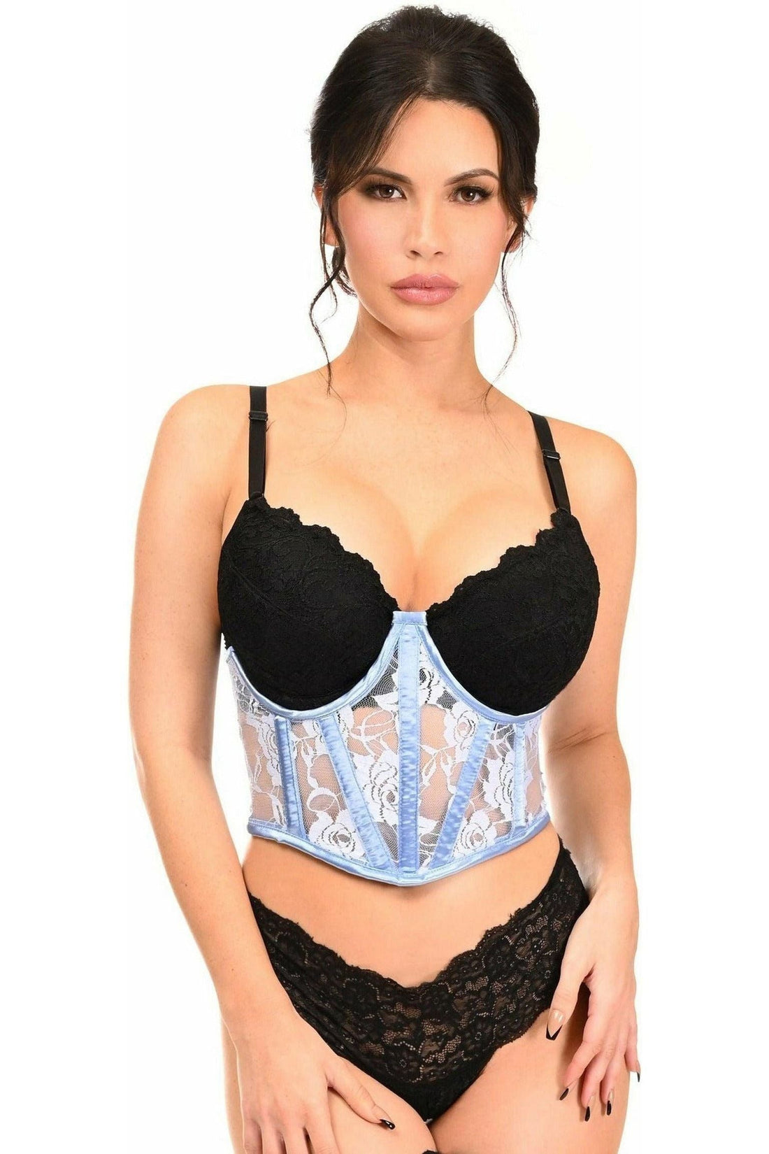 Daisy Lavish Light Blue Sheer Lace Underwire Waist Cincher Corset