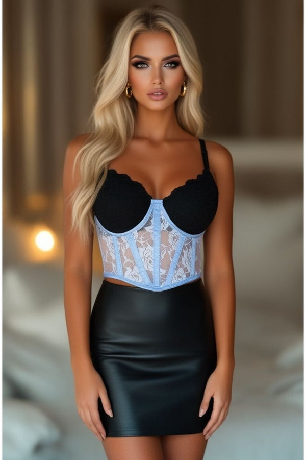 Daisy Corsets Lavish Lt Blue Sheer Lace Underwire Waist Cincher Corset