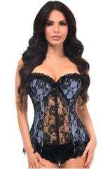 Daisy Corsets Lavish Lt Blue w/Black Lace & Lycra Hook & Eye Stretch Bustier Corset