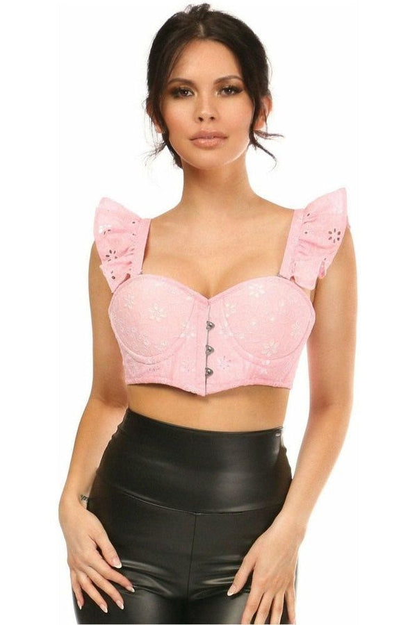 Daisy Corsets Lavish Pink Eyelet Underwire Bustier Top w/Removable Ruffle Sleeves