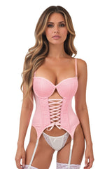 Daisy Corsets Lavish Lt Pink Lycra & Lace Hook & Eye Lace-Up Bustier Corset w/Garters