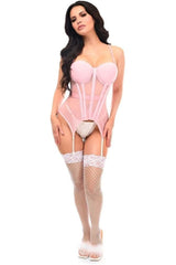 Lavish Lt Pink Mesh Underwire Bustier Corset w/Garters - Daisy Corsets