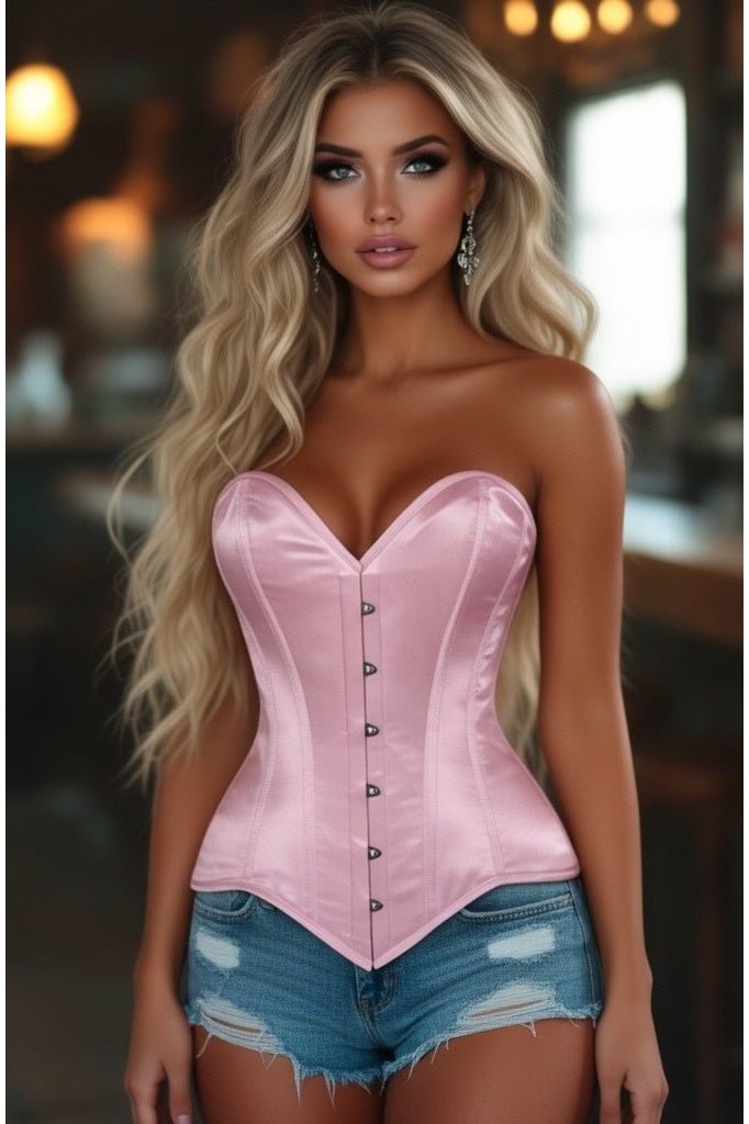 Daisy Corsets Lavish Lt Pink Satin Overbust Corset Sweetheart Neckline Busk Closure