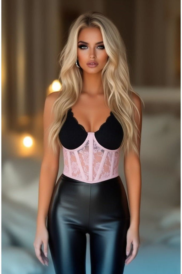 Daisy Corsets Lavish Lt Pink Sheer Lace Underwire Waist Cincher Corset