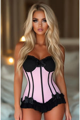 Daisy Corsets Lavish Lt Pink w/Black Lycra Hook & Eye Stretch Bustier Corset