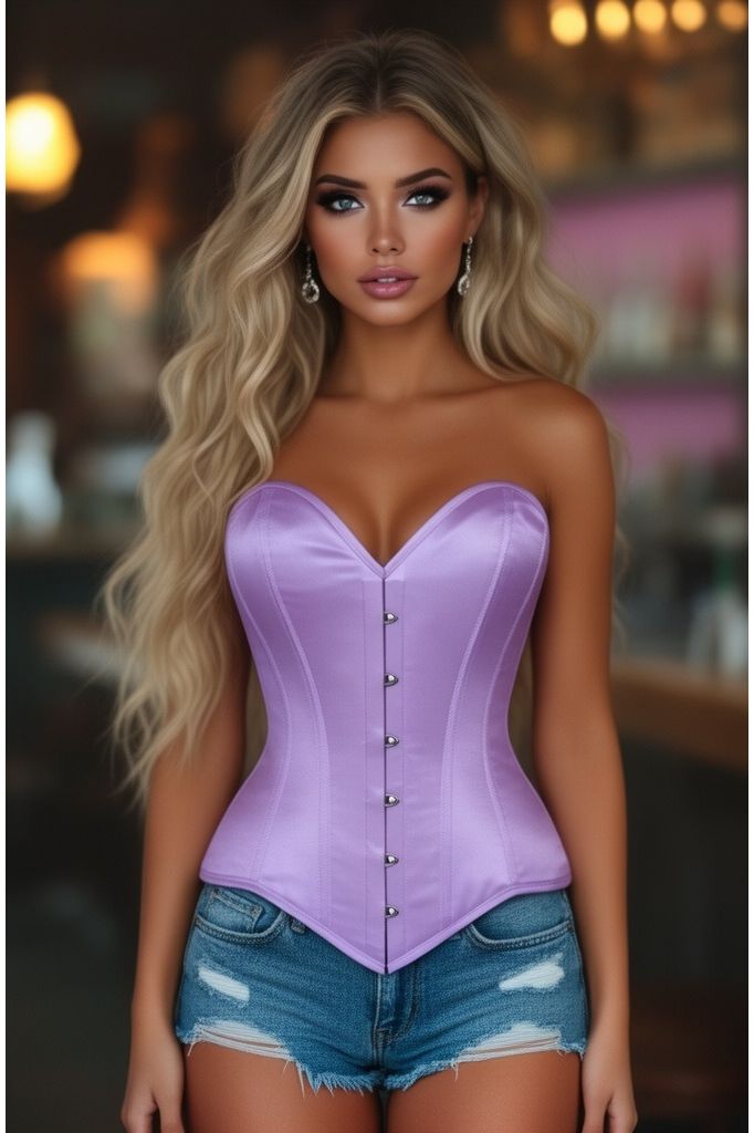 Daisy Corsets Lavish Lt Purple Satin Overbust Corset Sweetheart Neckline Busk Closure