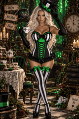 Daisy Corsets Lavish Black/White Stripe w/Green Bustier Corset with Underwire Cups
