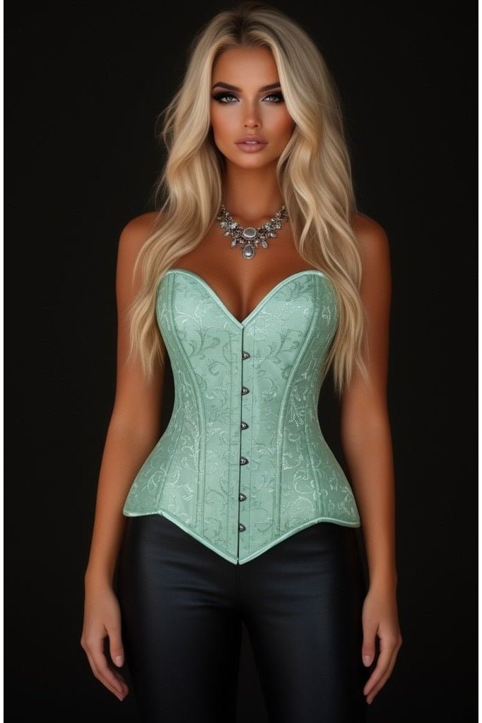 Daisy Corsets Lavish Mint Green Brocade Overbust Corset W/Busk Closure