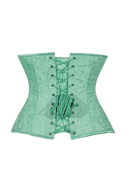 Lavish Mint Green Brocade Waist Cincher Under Bust Corset w/Front Busk Closure - Daisy Corsets