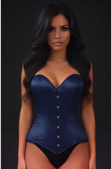 Daisy Corsets Lavish Navy Blue Satin Overbust Corset Sweetheart Neckline Busk Closure