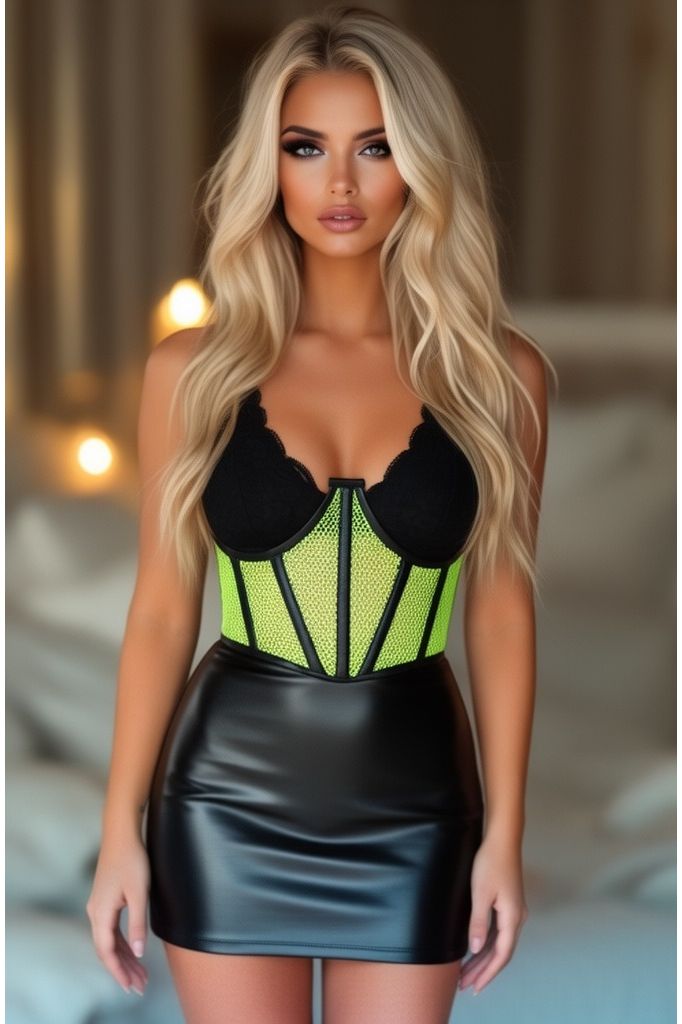 Daisy Corsets Lavish Neon Green Fishnet Underwire Open Cup Waist Cincher