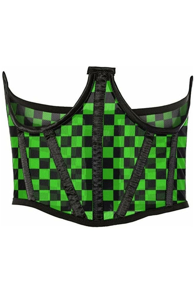 Daisy Corsets Lavish Neon Green/Black Checker Print Mesh Open Cup Waist Cincher