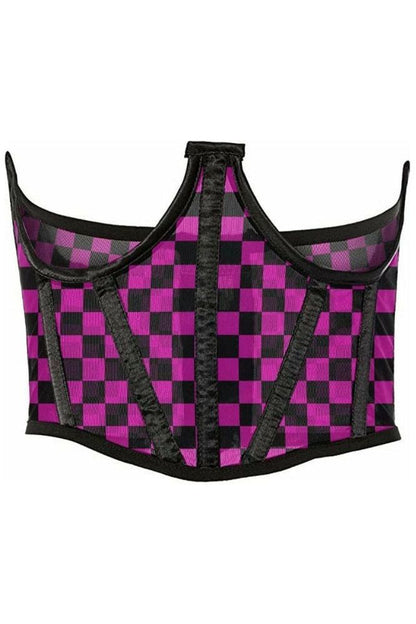 Lavish Neon Pink/Black Checker Print Mesh Open Cup Waist Cincher - Daisy Corsets