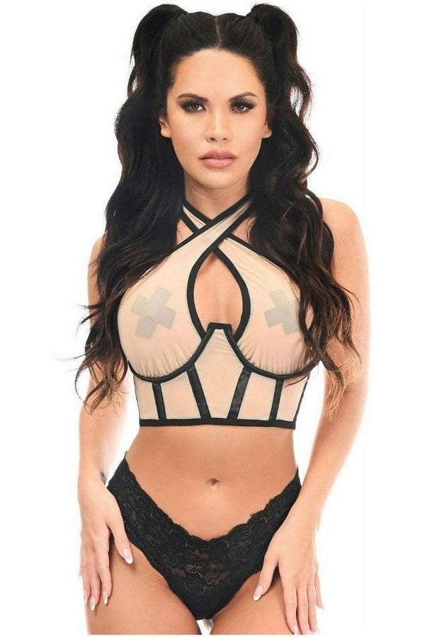 Daisy Corsets Lavish Beige Mesh Underwire Cincher w/Built In Halter Top