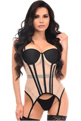 Daisy Corsets Lavish Nude/Black Mesh Underwire Bustier Corset w/Garters