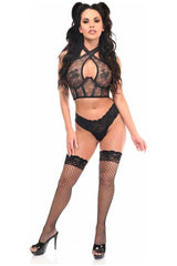 Daisy Corsets Lavish Orange Skulls Print Mesh Underwire Cincher w/Built In Halter Top