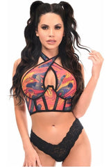 Lavish Orange Tie - Dye Mesh Underwire Cincher w/Built In Halter Top - Daisy Corsets