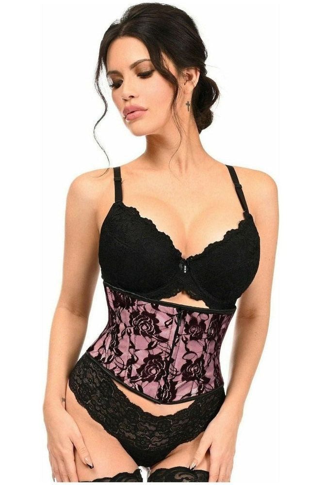 Lavish Pink w/Black Lace Overlay Mini Cincher - Daisy Corsets