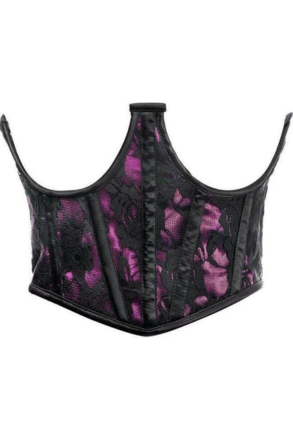 Lavish Pink w/Black Lace Overlay Open Cup Waist Cincher - Daisy Corsets