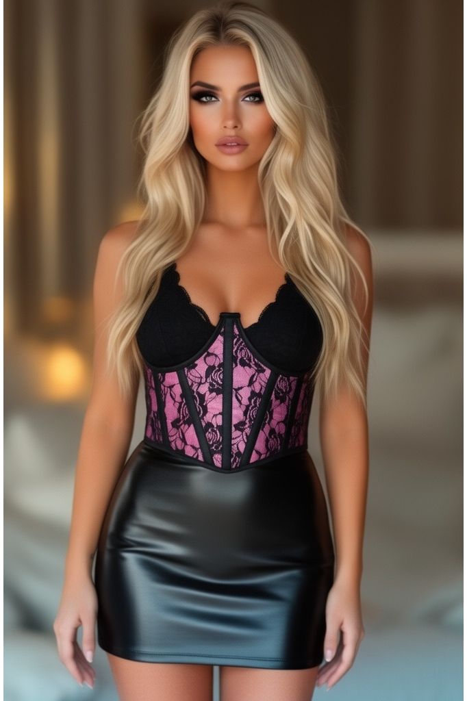 Daisy Corsets Lavish Pink w/Black Lace Overlay Open Cup Waist Cincher