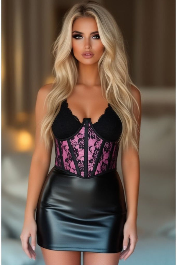 Daisy Corsets Lavish Pink w/Black Lace Overlay Open Cup Waist Cincher