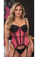 Daisy Corsets Lavish Pink/Black Mesh Underwire Bustier Corset w/Garters