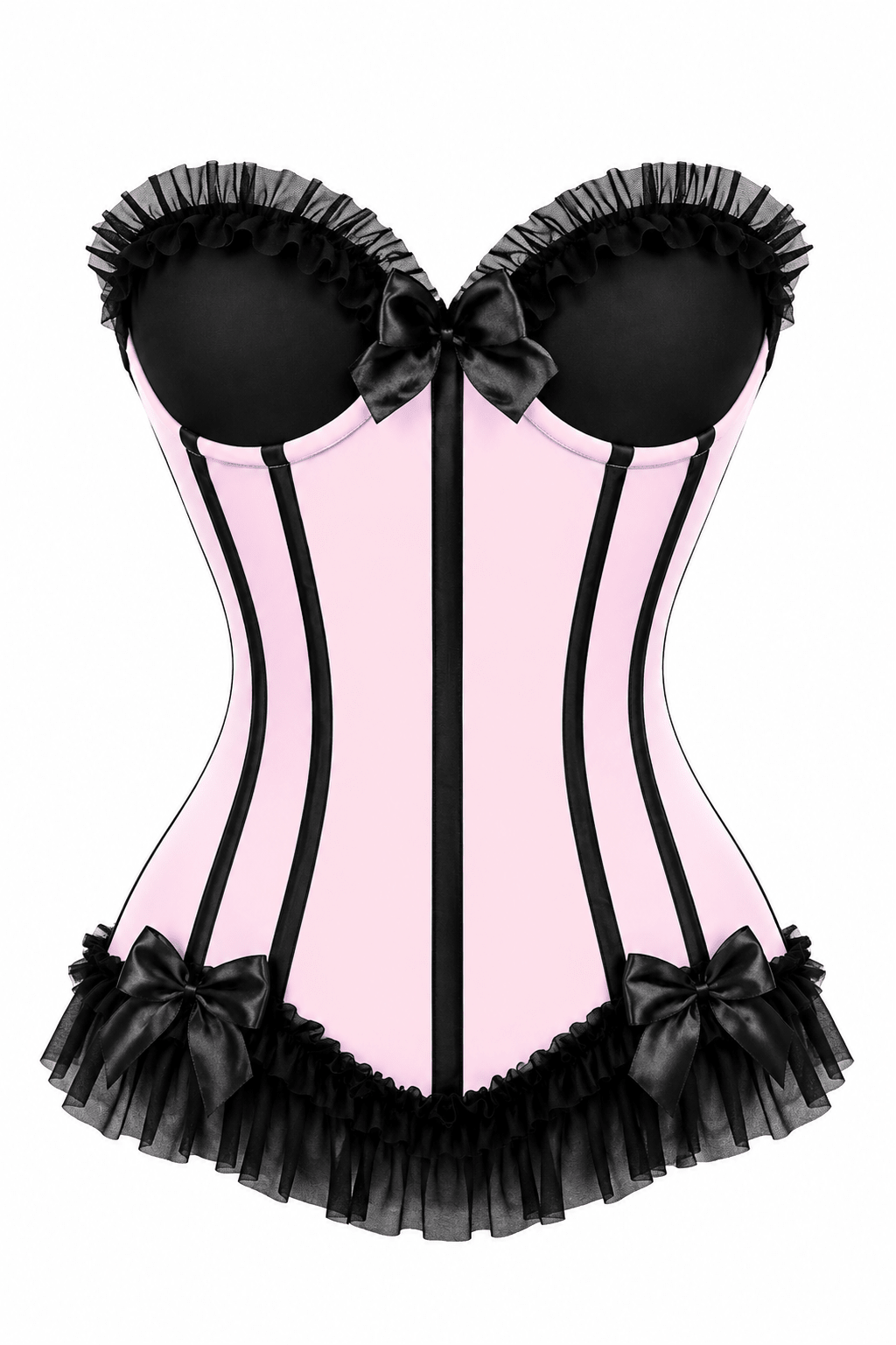 Daisy Corsets Lavish Lt Pink w/Black Lycra Hook & Eye Stretch Bustier Corset