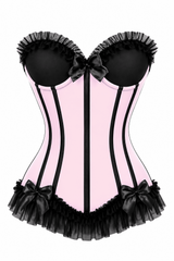 Daisy Corsets Lavish Lt Pink w/Black Lycra Hook & Eye Stretch Bustier Corset