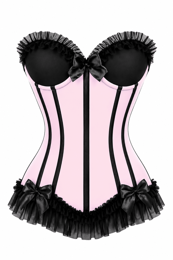 Daisy Corsets Lavish Lt Pink w/Black Lycra Hook & Eye Stretch Bustier Corset