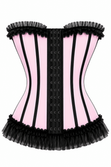 Daisy Corsets Lavish Lt Pink w/Black Lycra Hook & Eye Stretch Bustier Corset
