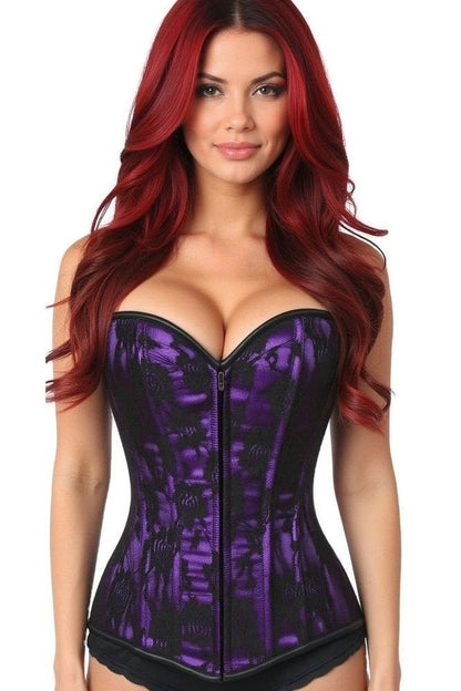 Lavish Purple Lace Front Zipper Corset - Daisy Corsets