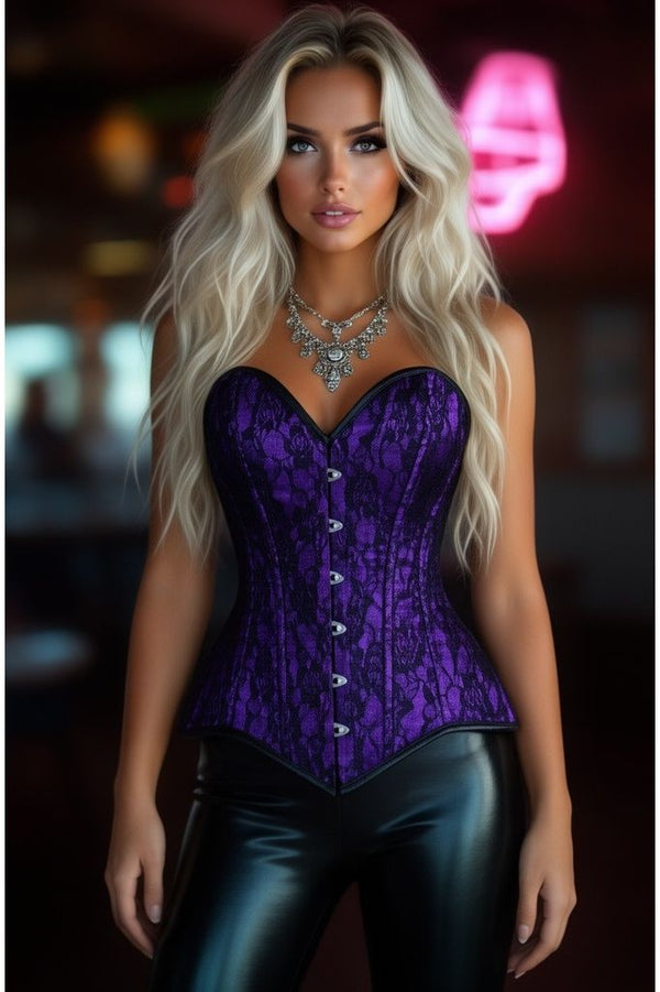 Daisy Corsets Lavish Purple/Black Lace Overbust Corset Sweetheart Neckline Busk Closure