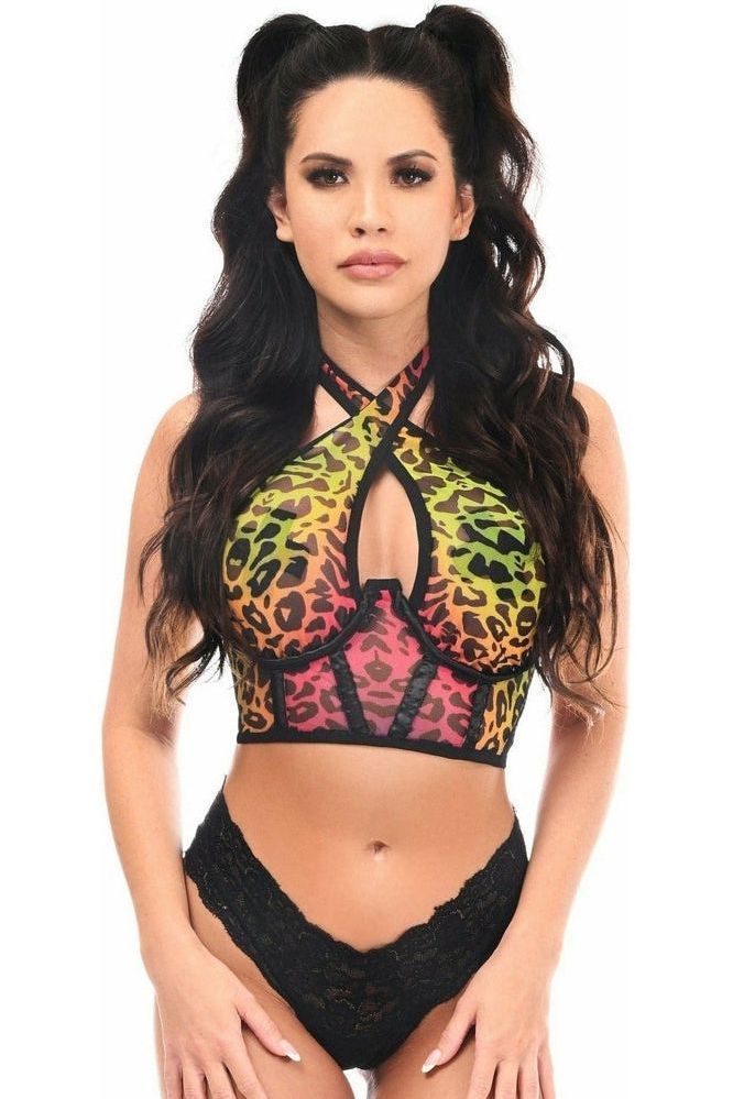 Daisy Corsets Lavish Rainbow Leopard Mesh Underwire Cincher w/Built In Halter Top