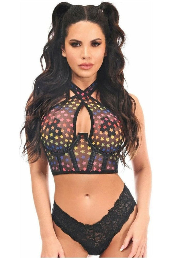 Daisy Corsets Lavish Rainbow Stars Mesh Underwire Cincher w/Built In Halter Top