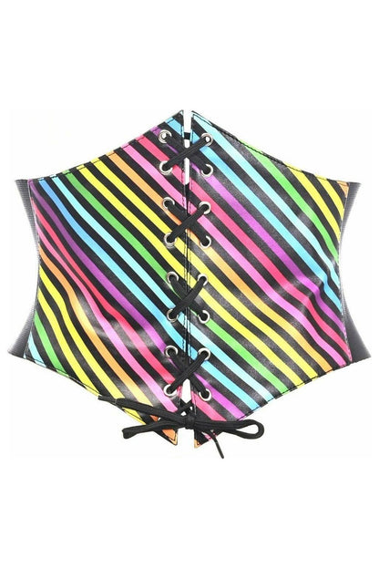 Lavish Rainbow Stripes Lace - Up Corset Belt Cincher - Daisy Corsets