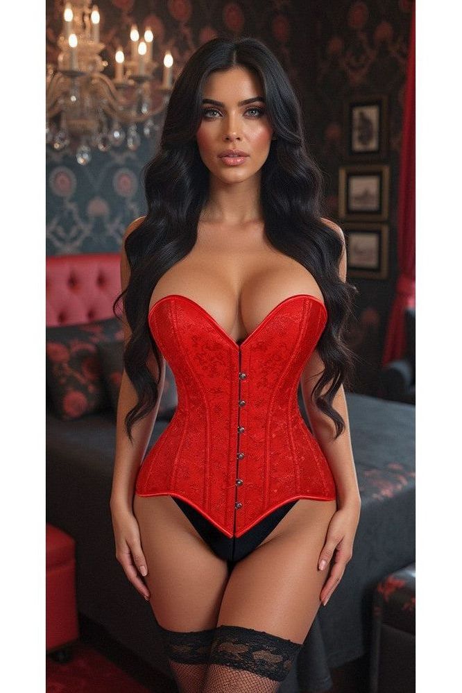 Daisy Corsets Lavish Red Brocade Overbust Corset W/Busk Closure