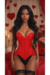 Daisy Corsets Lavish Red Brocade Overbust Corset W/Busk Closure
