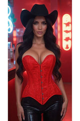 Daisy Corsets Lavish Red Brocade Overbust Corset W/Busk Closure