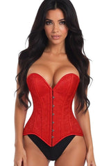 Daisy Corsets Lavish Red Brocade Overbust Corset W/Busk Closure
