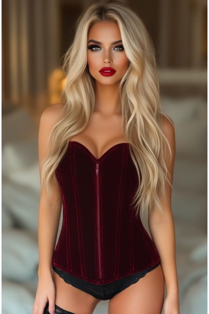 Daisy Corsets Lavish Red Crushed Velvet Overbust Corset