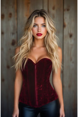 Daisy Corsets Lavish Red Crushed Velvet Overbust Corset
