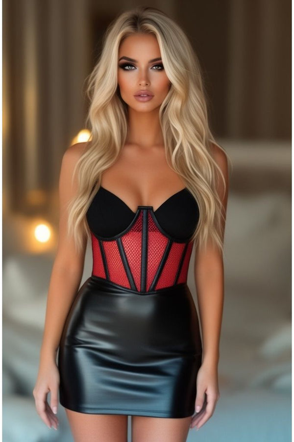 Daisy Corsets Lavish Red Fishnet Underwire Open Cup Waist Cincher