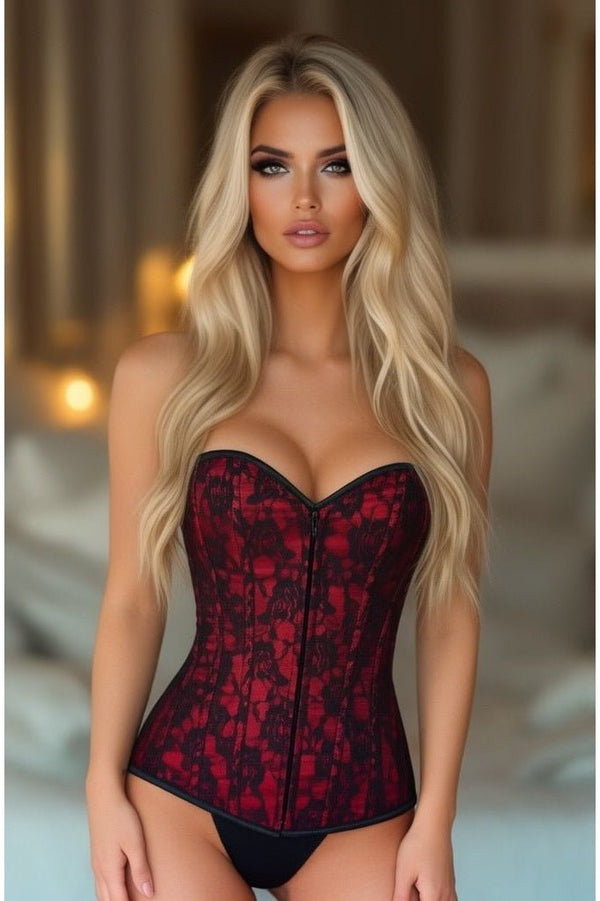 Daisy Corsets Lavish Red Lace Front Zipper Corset