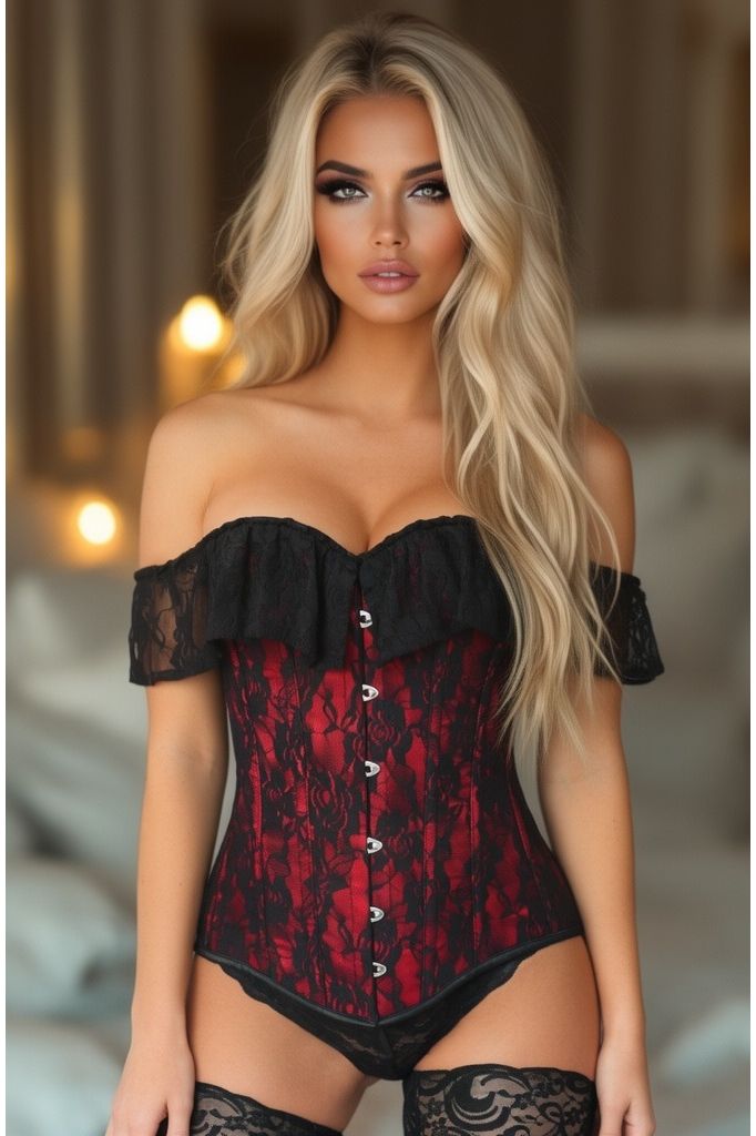 Daisy Corsets Lavish Red Lace Off-The-Shoulder Corset