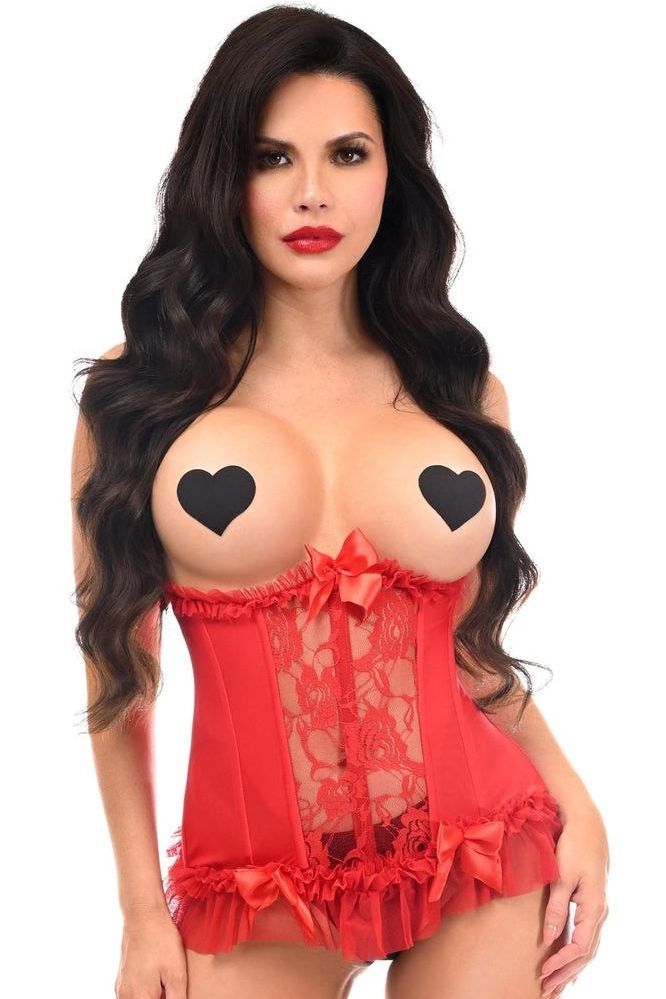 Daisy Corsets Lavish Red Lycra & Lace Hook & Eye Stretch Underbust Corset