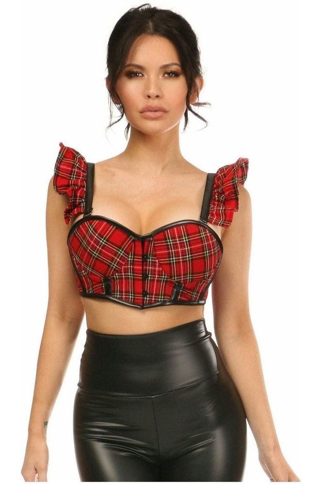 Daisy Corsets Lavish Red Plaid Underwire Bustier Top w/Removable Ruffle Sleeves