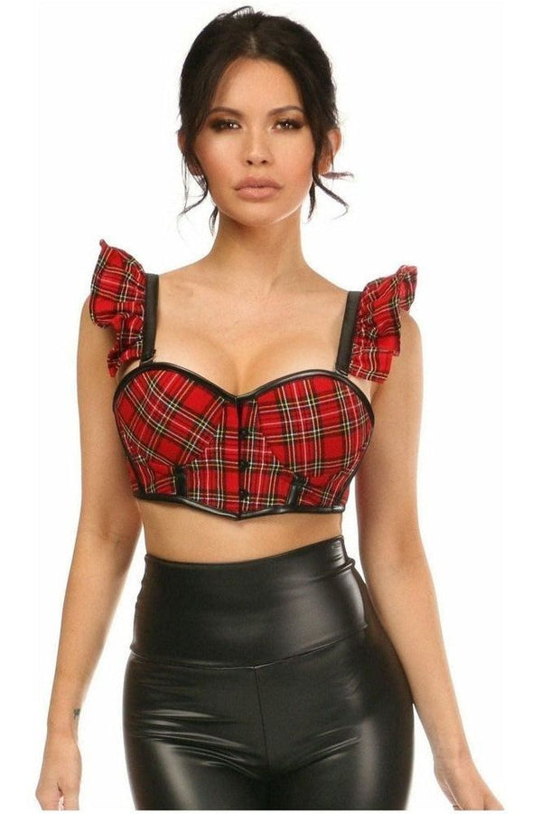 Daisy Corsets Lavish Red Plaid Underwire Bustier Top w/Removable Ruffle Sleeves