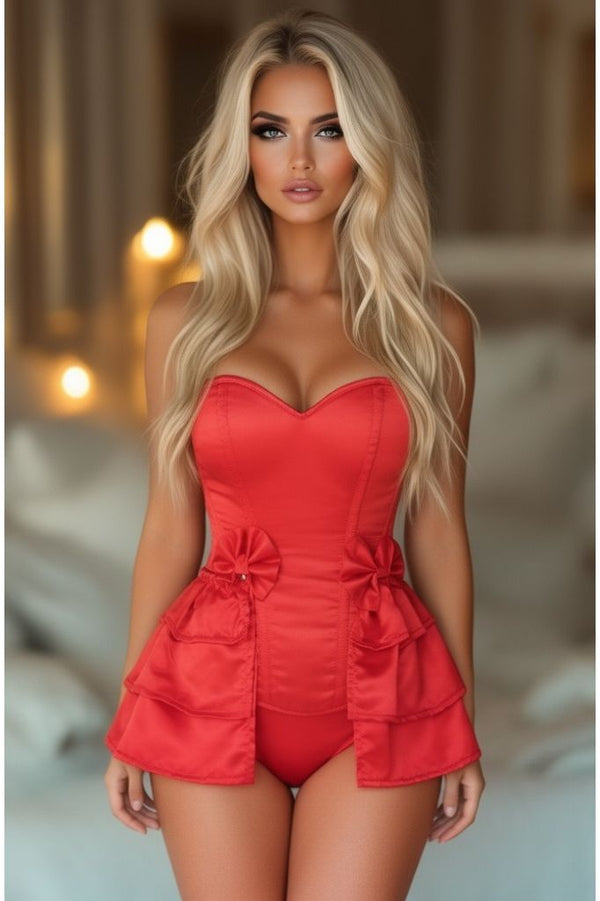 Daisy Corsets LIMITED EDITION Lavish Red Satin Corset w/Removable Snap on Skirt