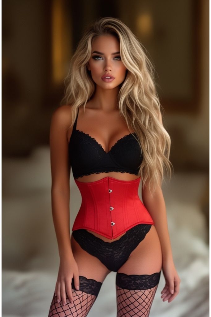 Daisy Corsets Lavish Red Satin Mini Cincher Underbust Corset Waist Cincher Busk Closure