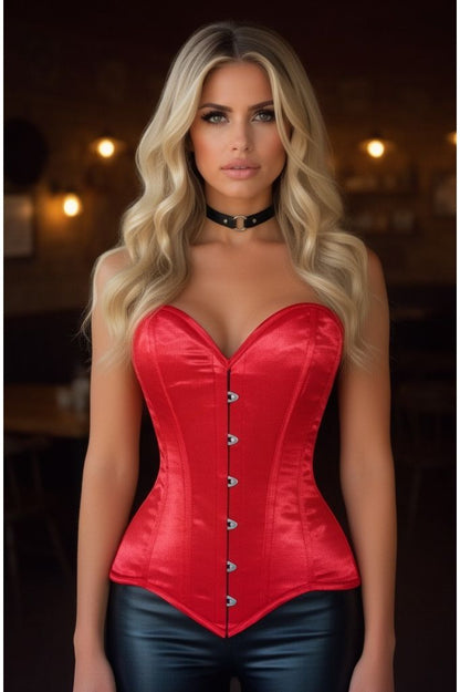 Daisy Corsets Lavish Red Satin Overbust Corset Sweetheart Neckline Busk Closure